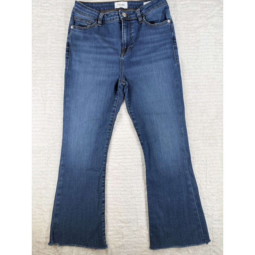 FRAME Jeans Le Crop Mini Boot Women Size 28 Flared Raw Hem High Rise Denim